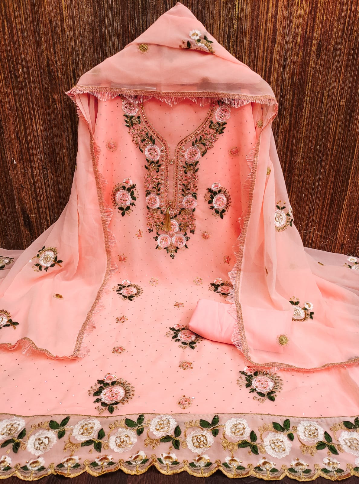 Embroidered Dress Material with Diamond Work