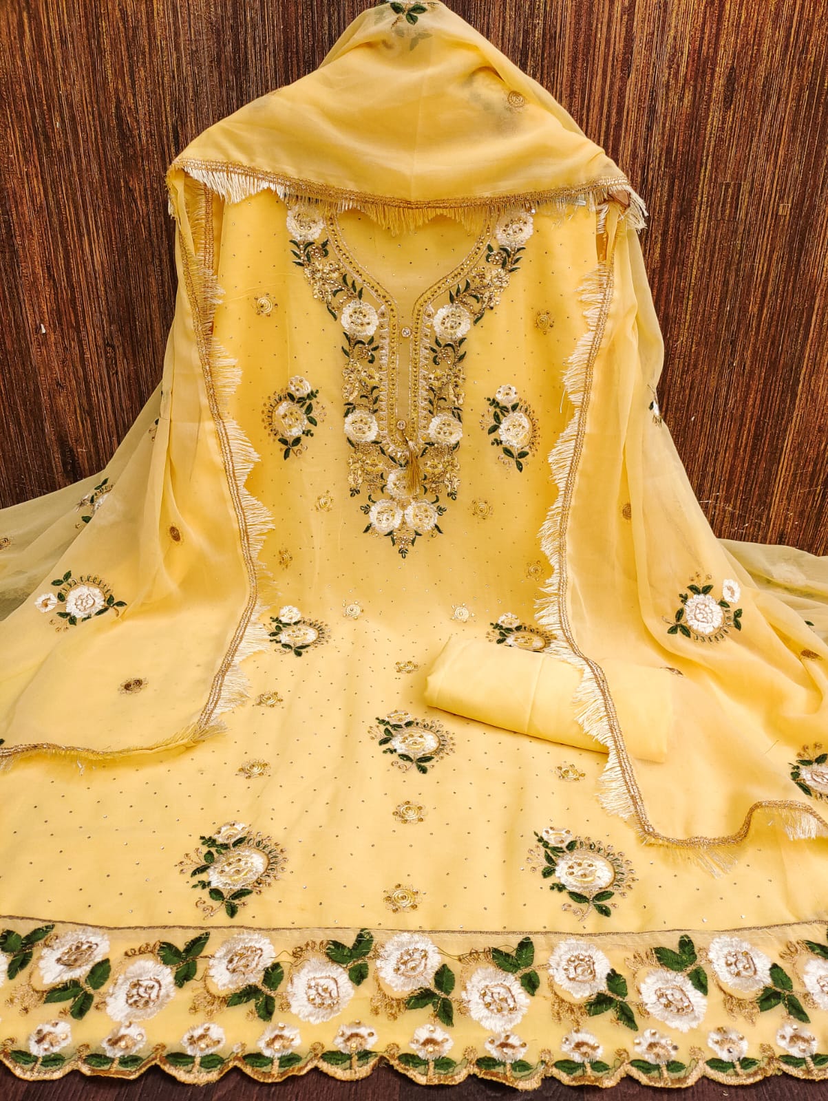 Embroidered Dress Material with Diamond Work