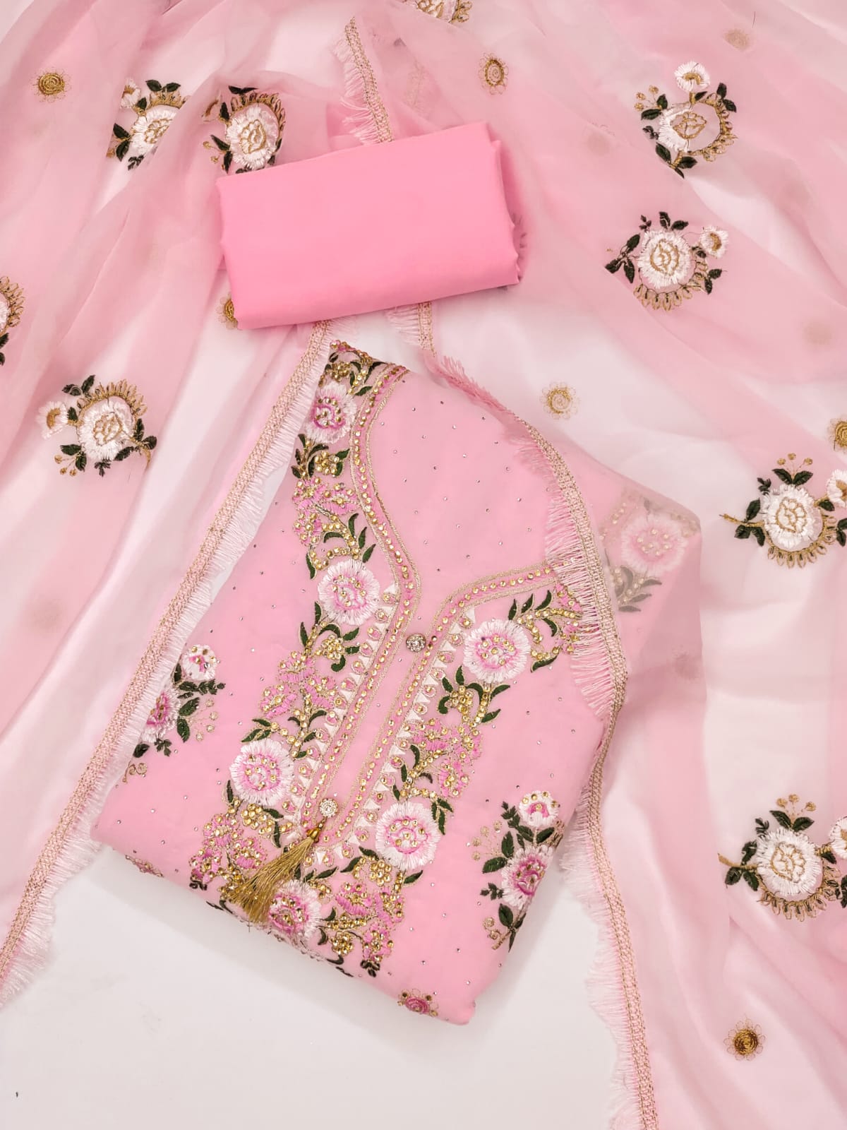 Embroidered Dress Material with Diamond Work