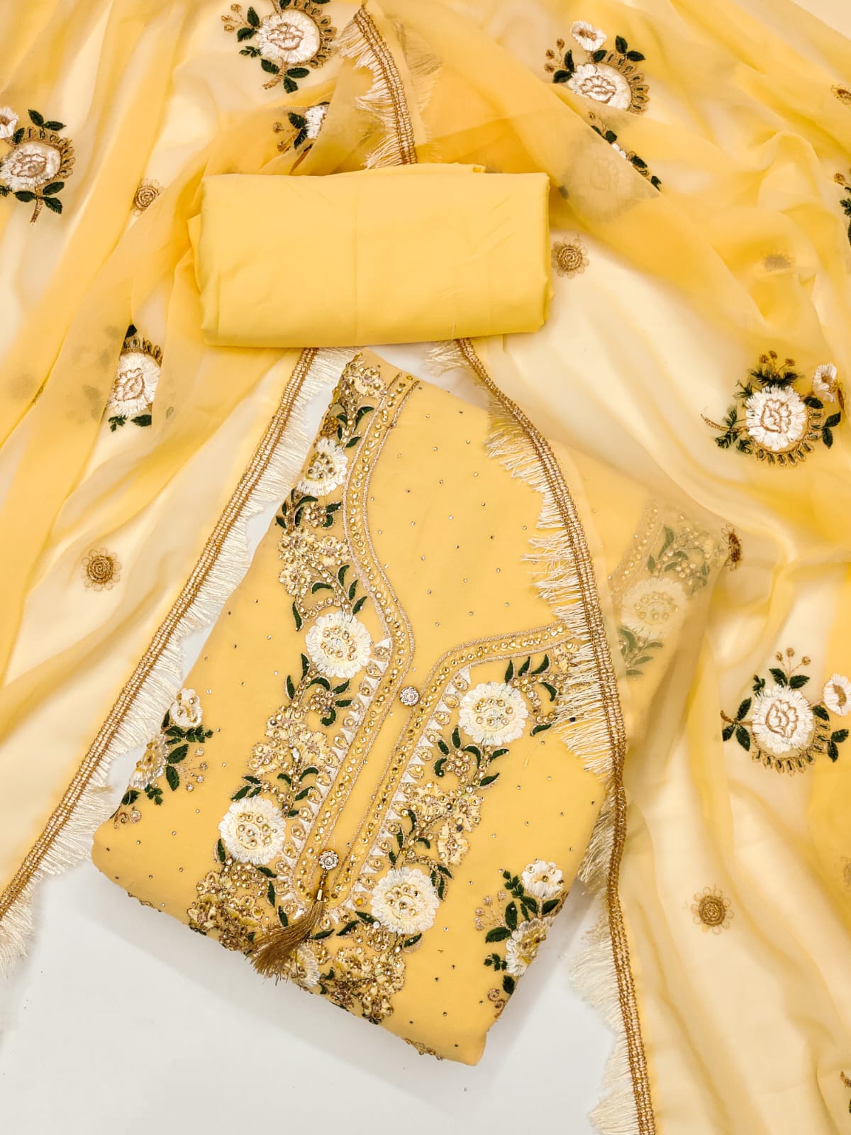 Embroidered Dress Material with Diamond Work