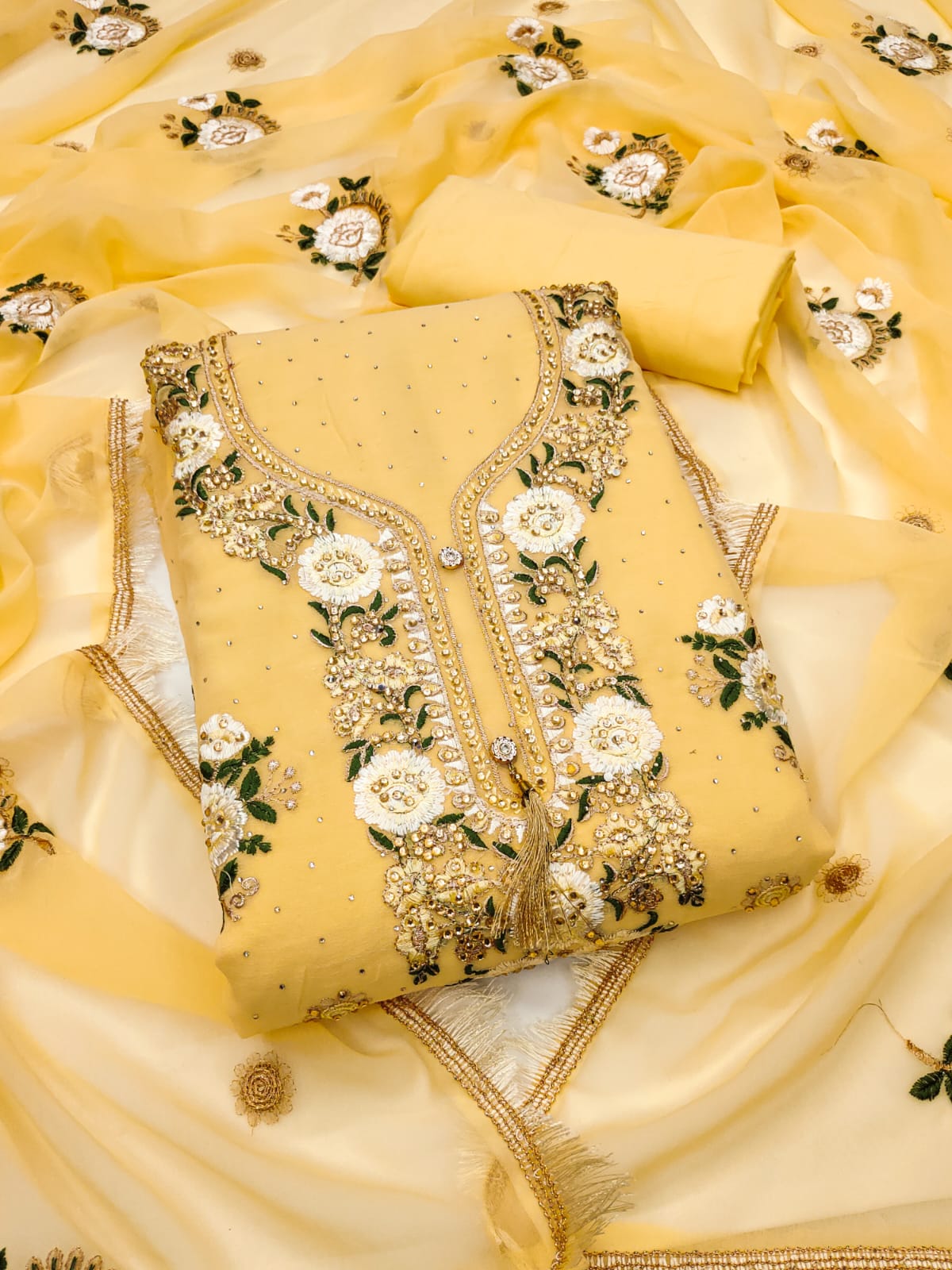 Embroidered Dress Material with Diamond Work
