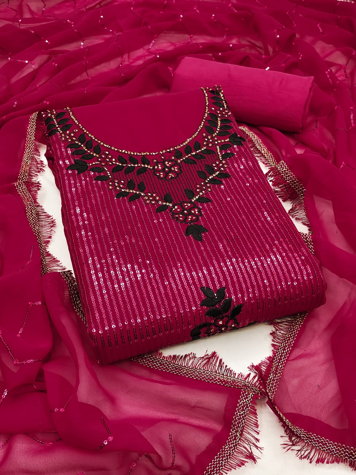 Unstitched Dress Material Set with Exquisite Embroidery