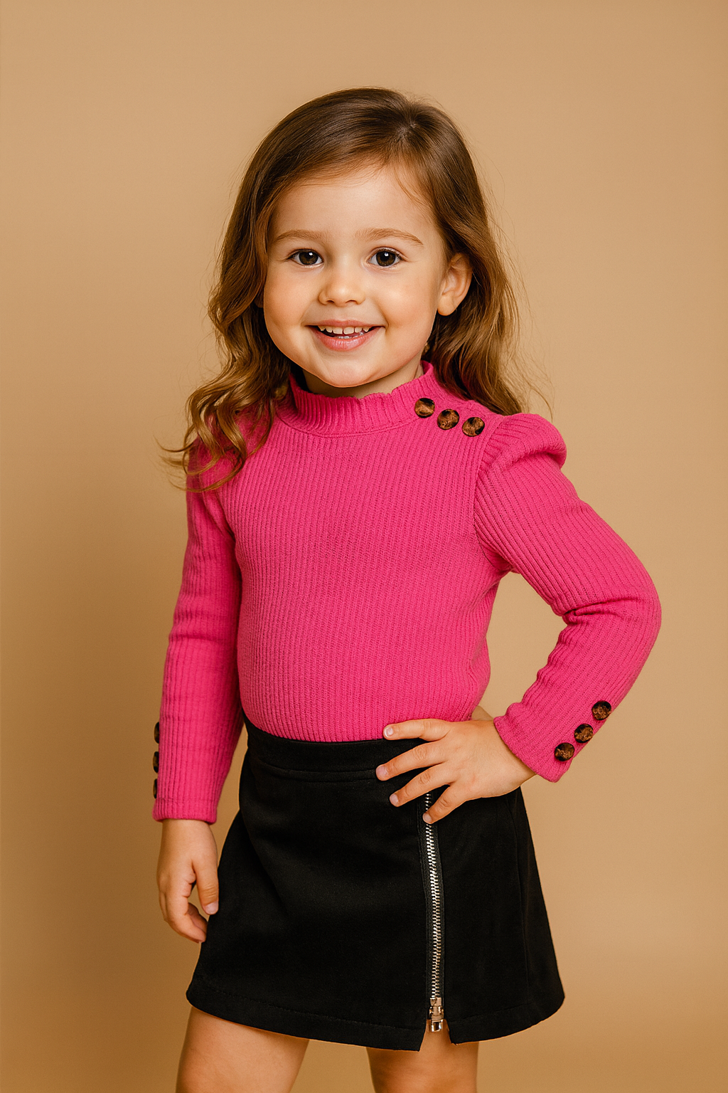 🌸 Stylish Pink Puff-Sleeve Top &amp; Black Skirt Set 🌸