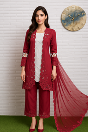 🌸 Jilani Signature Ensemble –| Elegant Koti Style Suit with Plazo & Dupatta (XL/XXL)