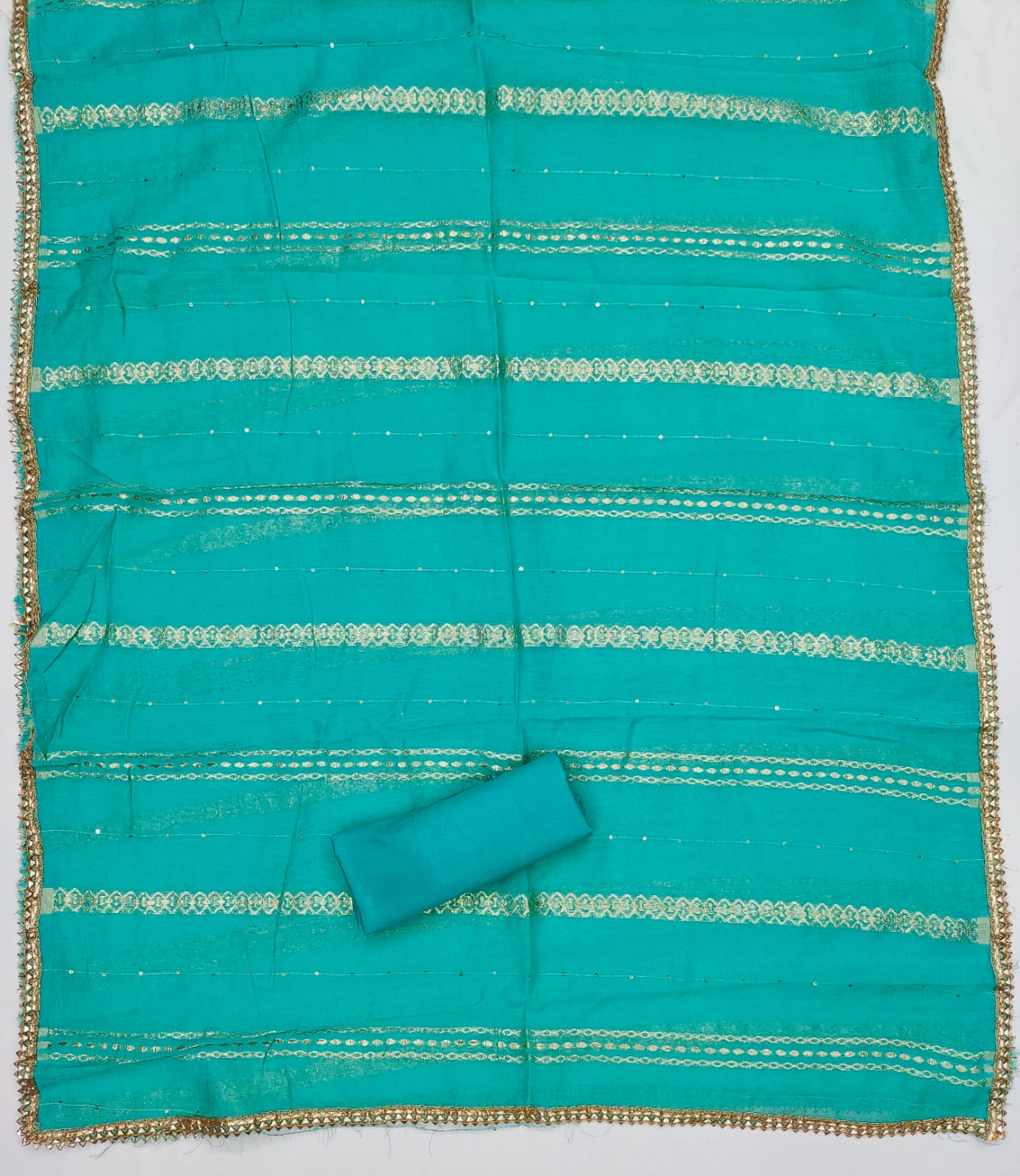 Silk Embroidered Suit Set with Gota Work & Jacquard Zari Dupatta