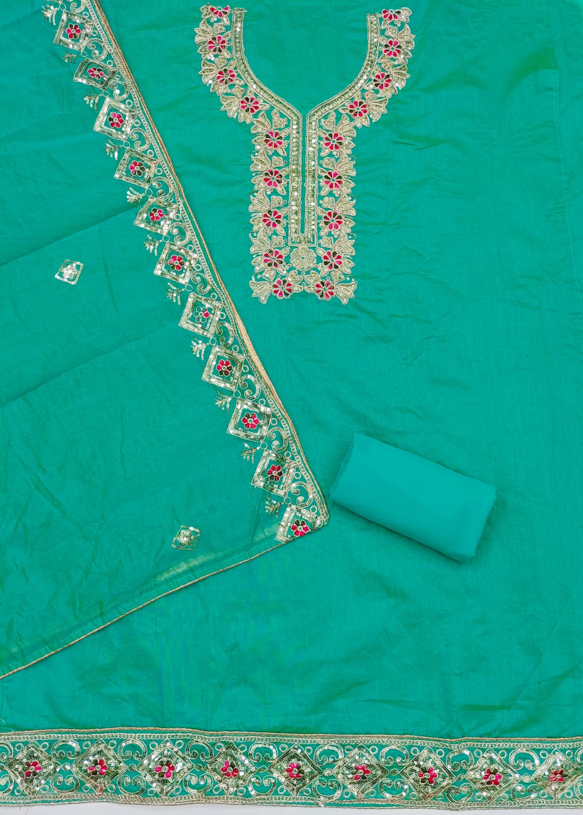 Embroidered Unstitched Suit Set with Sequins & Codding Work