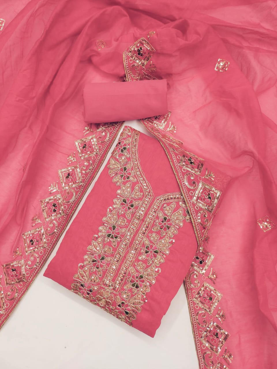 Embroidered Unstitched Suit Set with Sequins & Codding Work