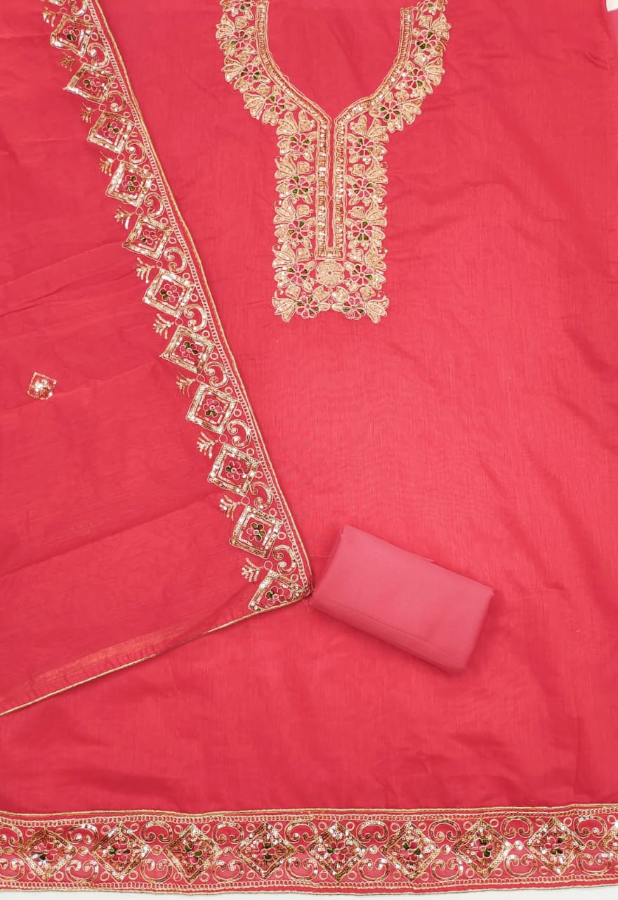 Embroidered Unstitched Suit Set with Sequins & Codding Work
