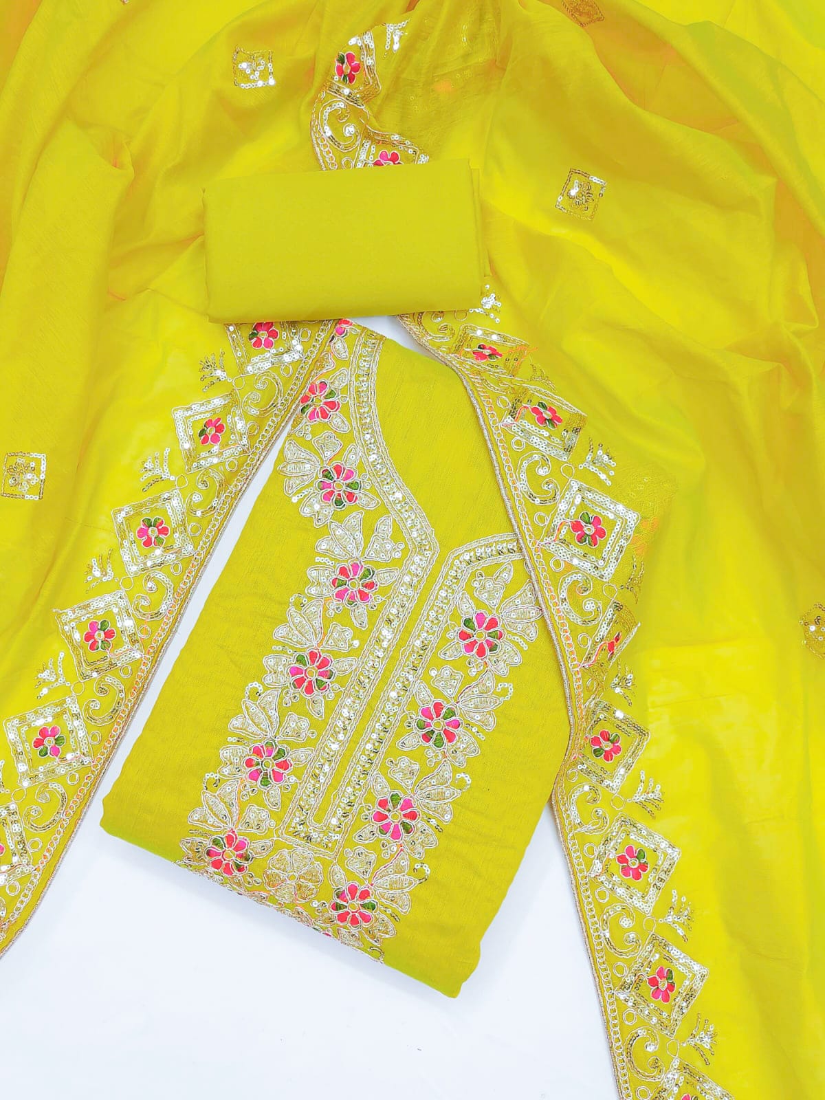 Embroidered Unstitched Suit Set with Sequins & Codding Work