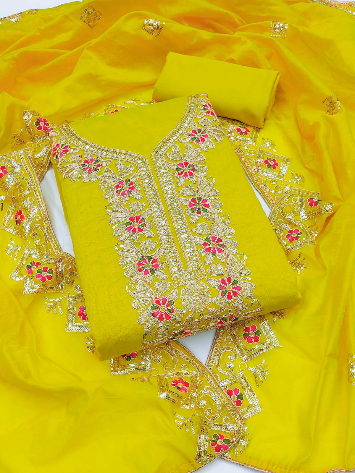 Embroidered Unstitched Suit Set with Sequins & Codding Work