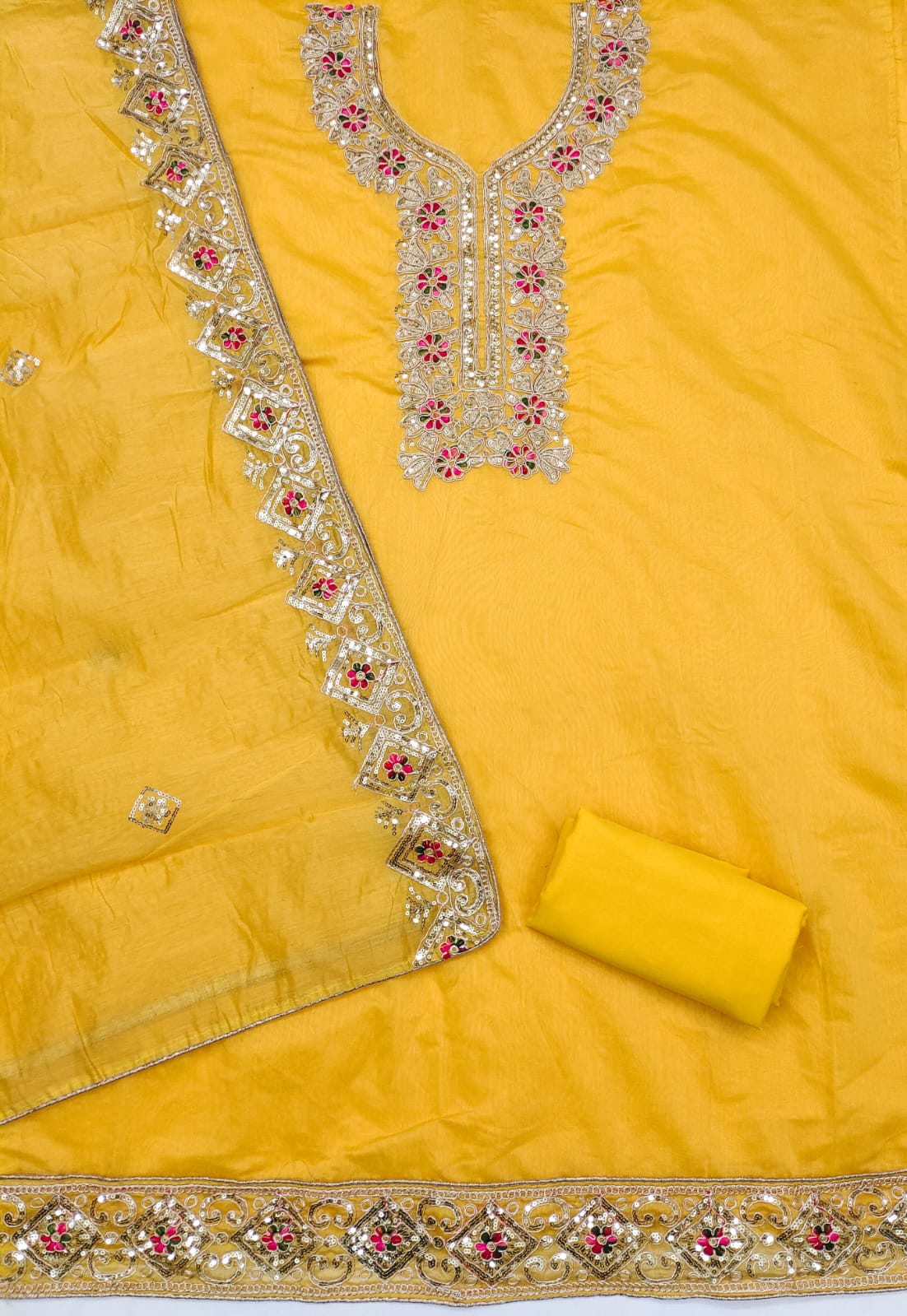 Embroidered Unstitched Suit Set with Sequins & Codding Work