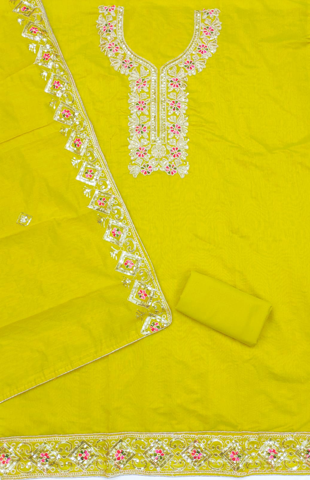 Embroidered Unstitched Suit Set with Sequins & Codding Work