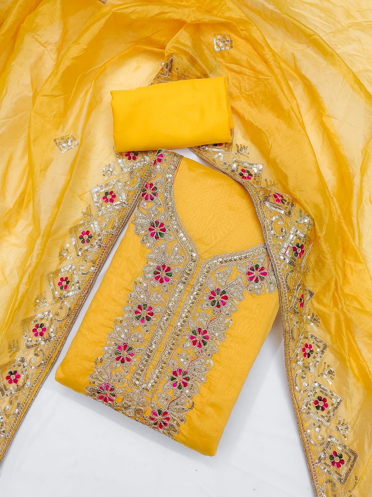 Embroidered Unstitched Suit Set with Sequins & Codding Work