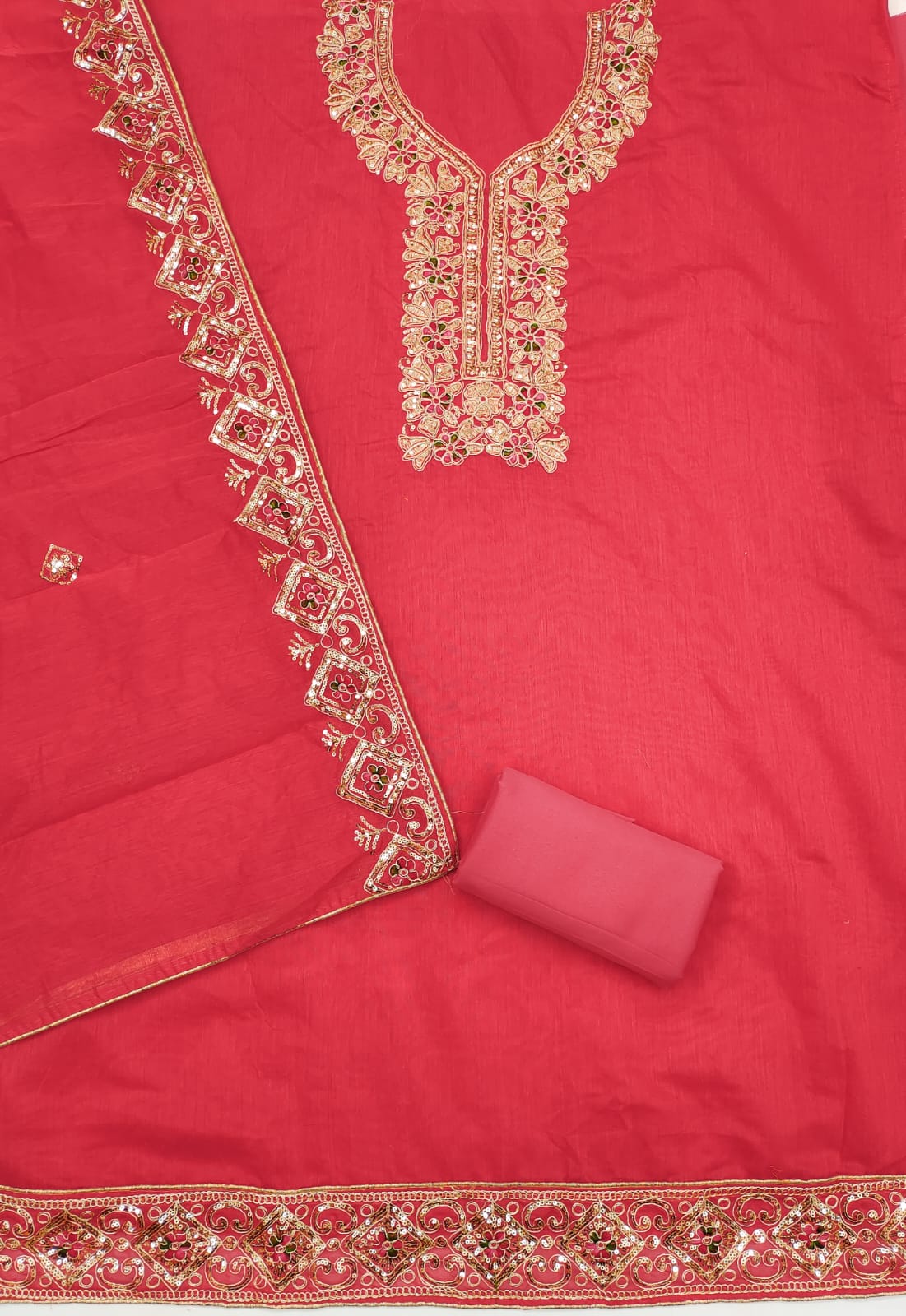 Embroidered Unstitched Suit Set with Sequins & Codding Work