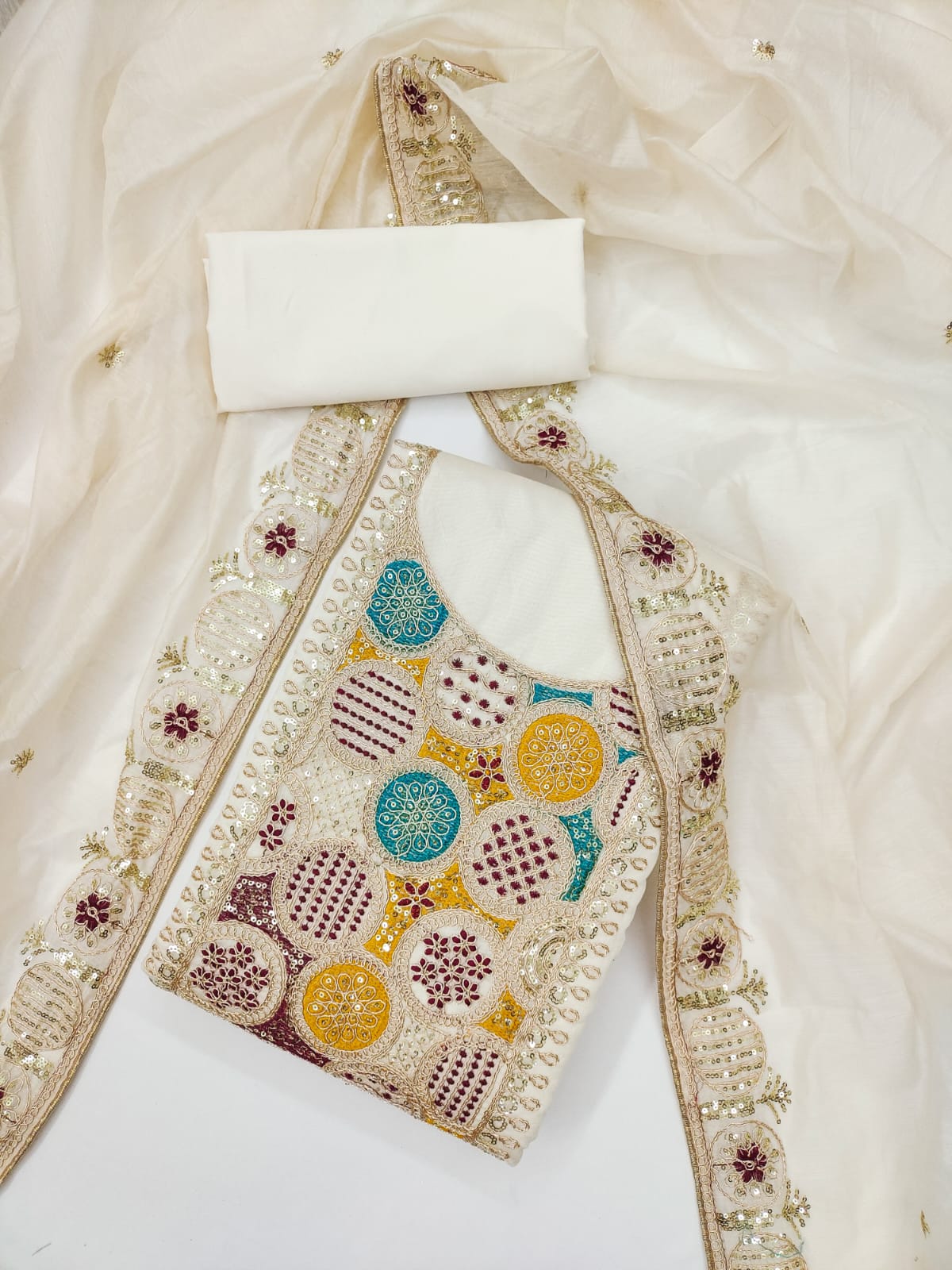 Silk Embroidered Suit Set with Sequins Work