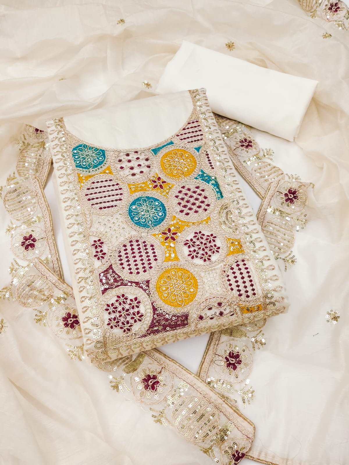 Silk Embroidered Suit Set with Sequins Work