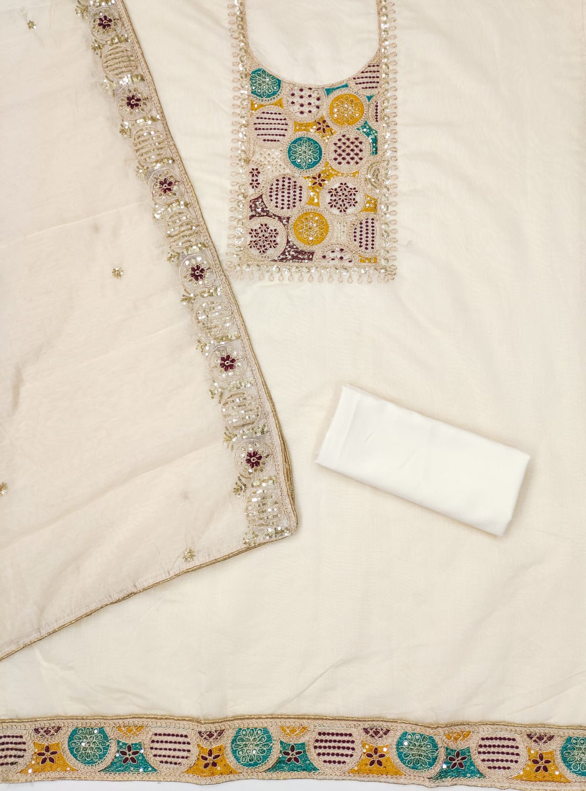 Silk Embroidered Suit Set with Sequins Work