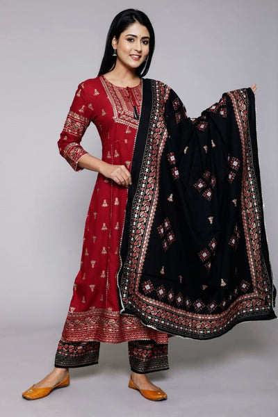 Women Viscose Rayon Kurta Pant Dupatta Set
