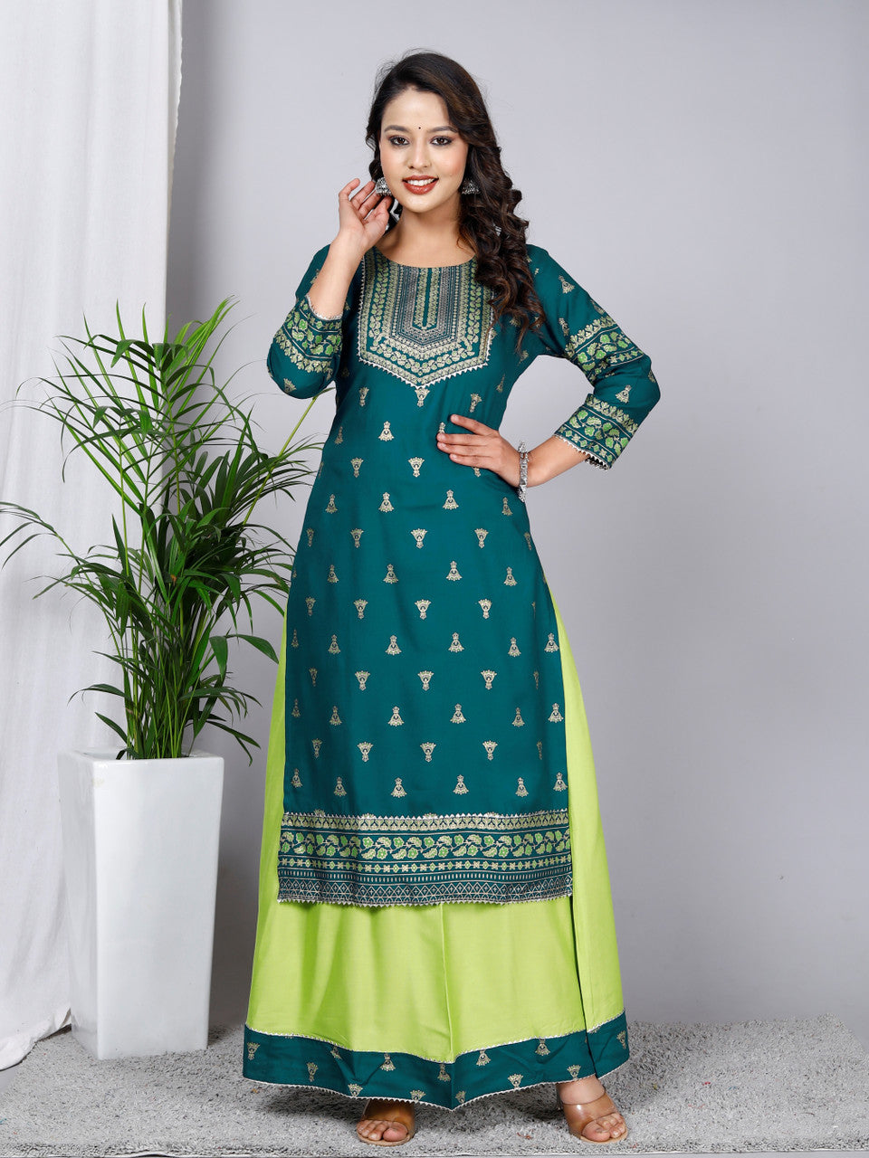 Women Viscose Rayon Kurta Skirt Dupatta Set