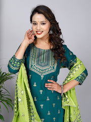 Women Viscose Rayon Kurta Skirt Dupatta Set