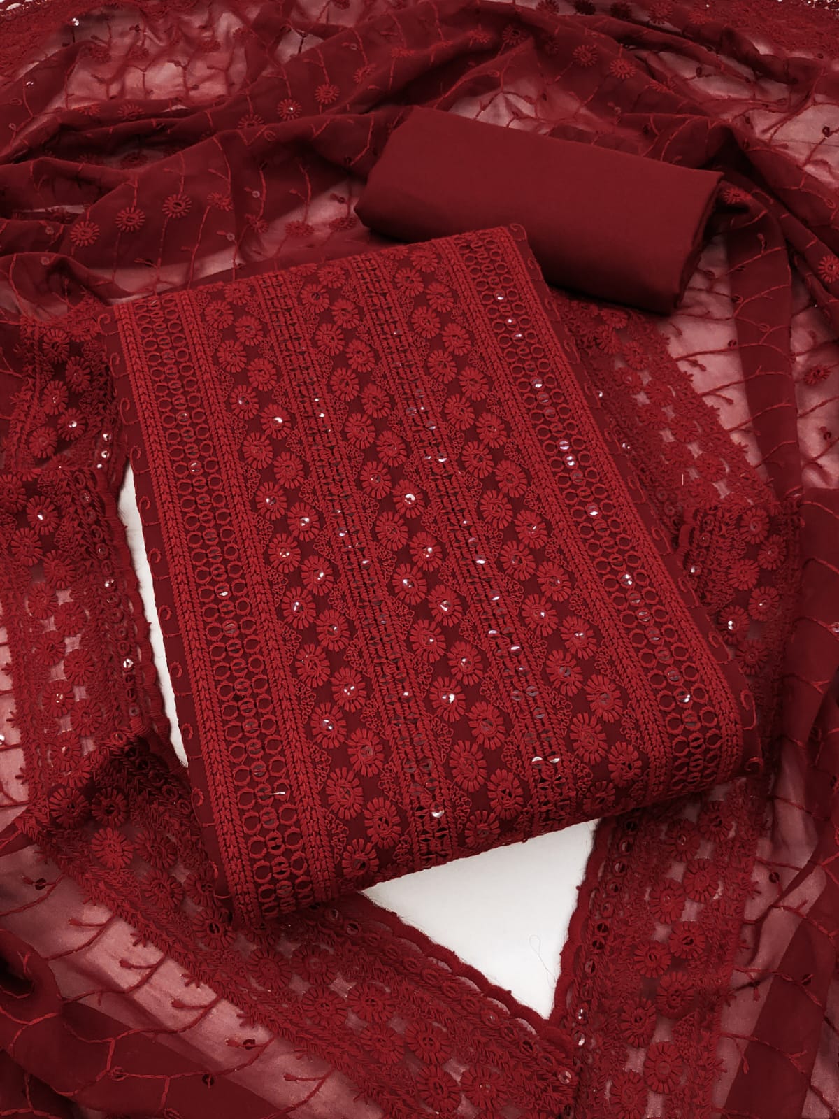 Chikankari Georgette Suit Set with Crepe Bottom – Elegant 3-Piece Ensemble"
