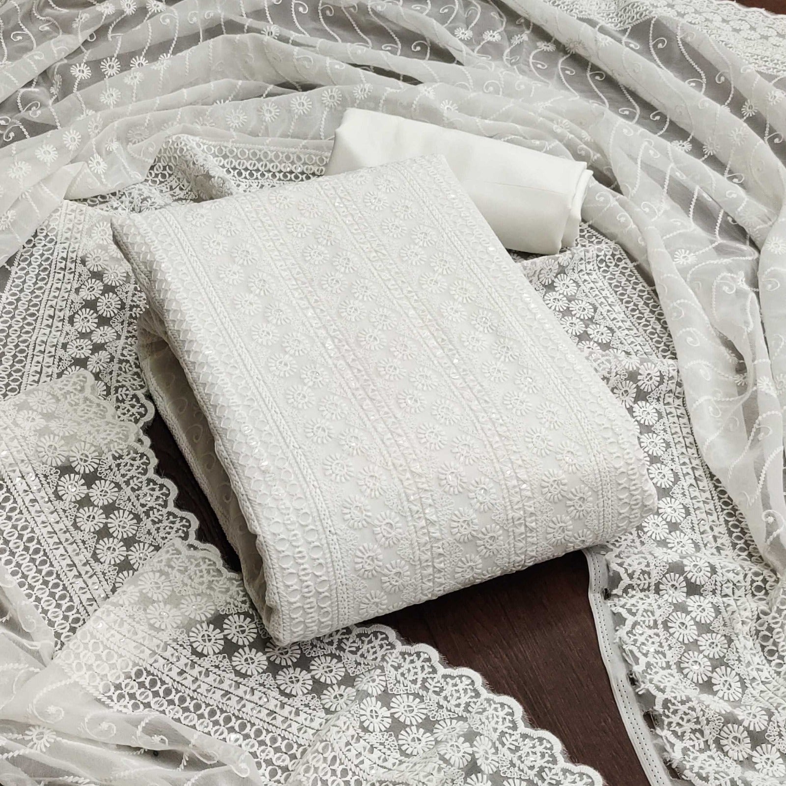 Chikankari Georgette Suit Set with Crepe Bottom – Elegant 3-Piece Ensemble"