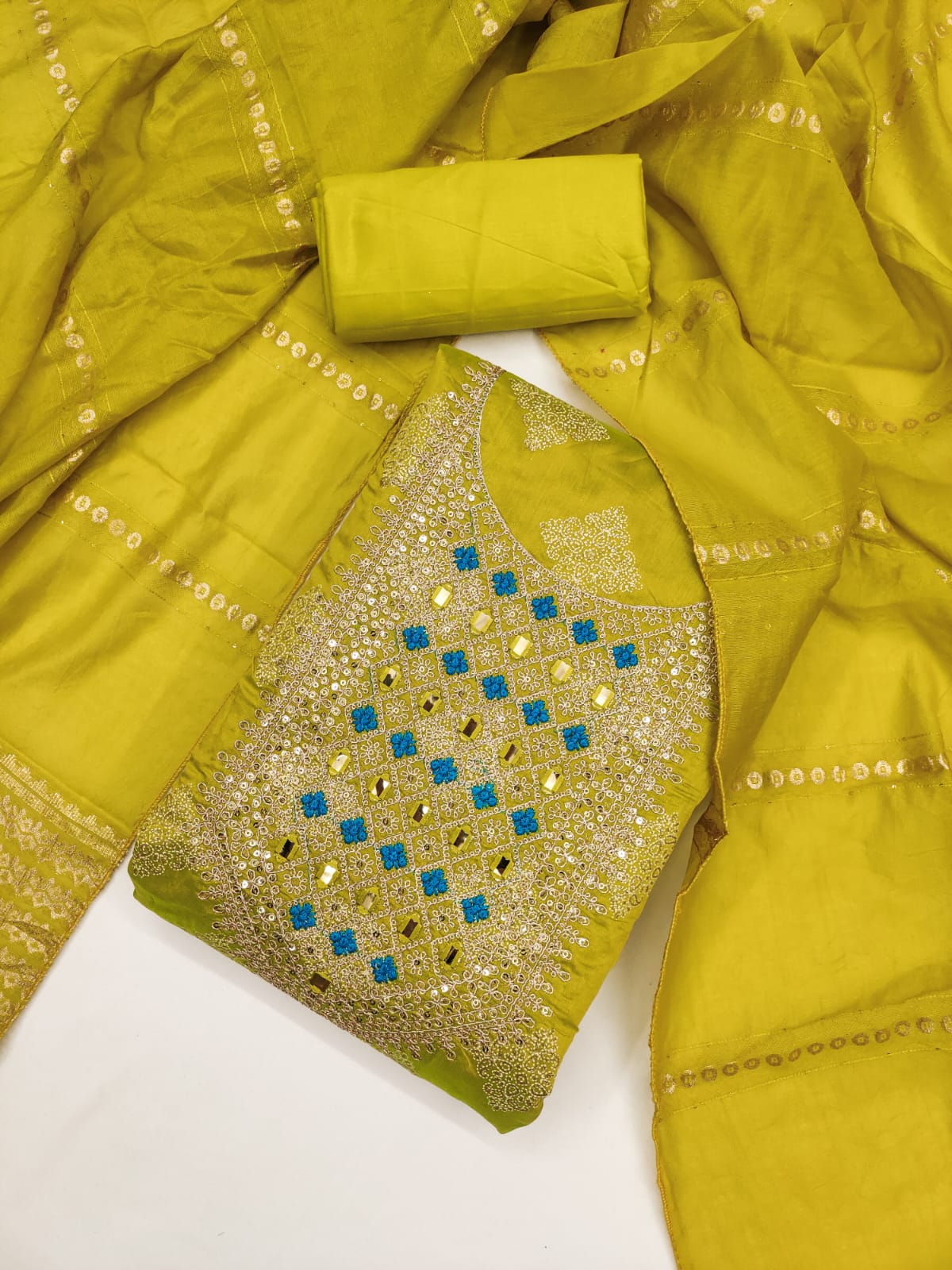 Silk Embroidered Suit Set with Zari Dupatta