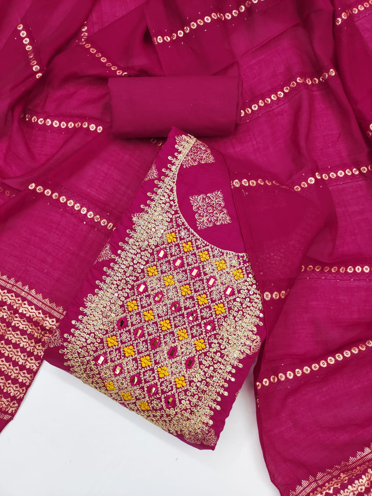 Silk Embroidered Suit Set with Zari Dupatta