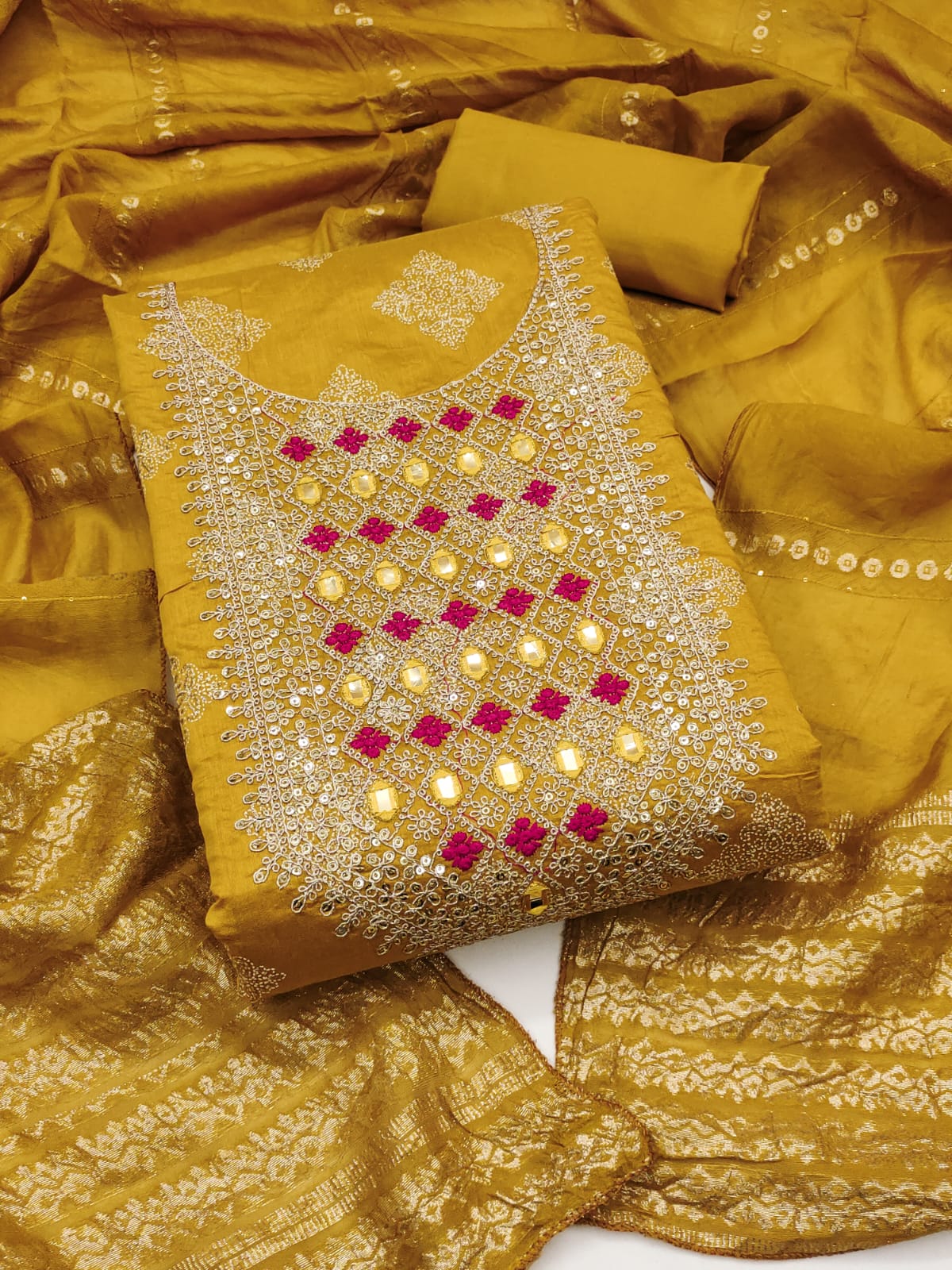 Silk Embroidered Suit Set with Zari Dupatta