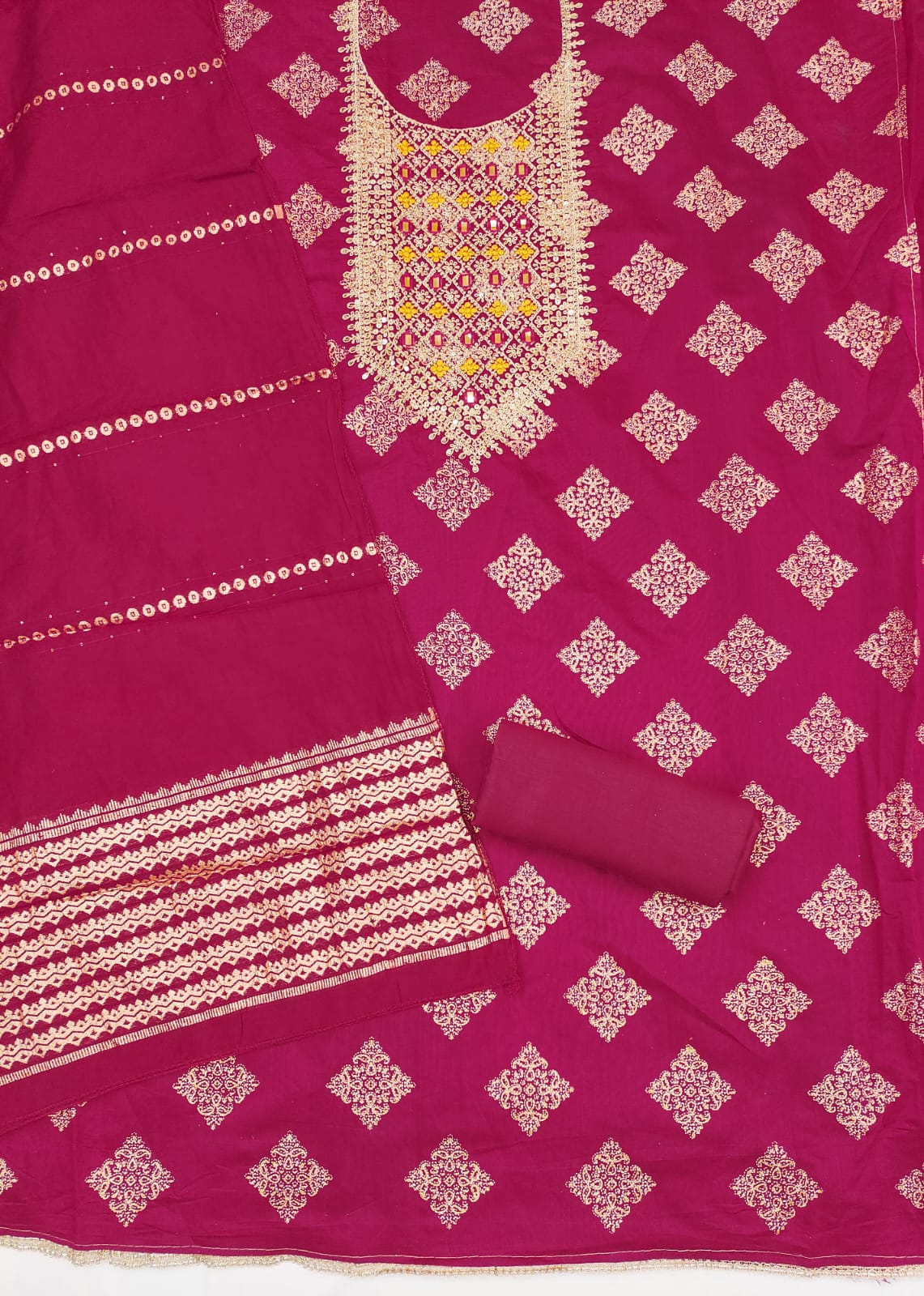 Silk Embroidered Suit Set with Zari Dupatta