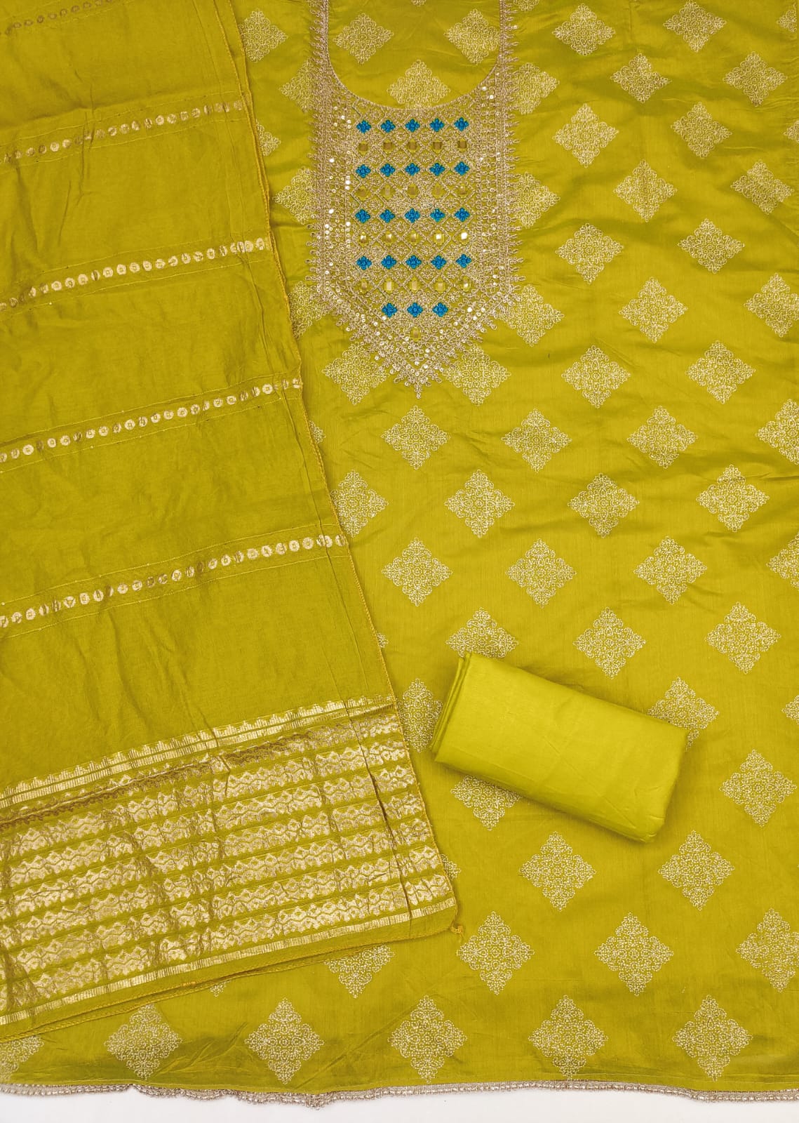 Silk Embroidered Suit Set with Zari Dupatta