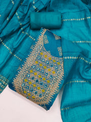 Silk Embroidered Suit Set with Zari Dupatta