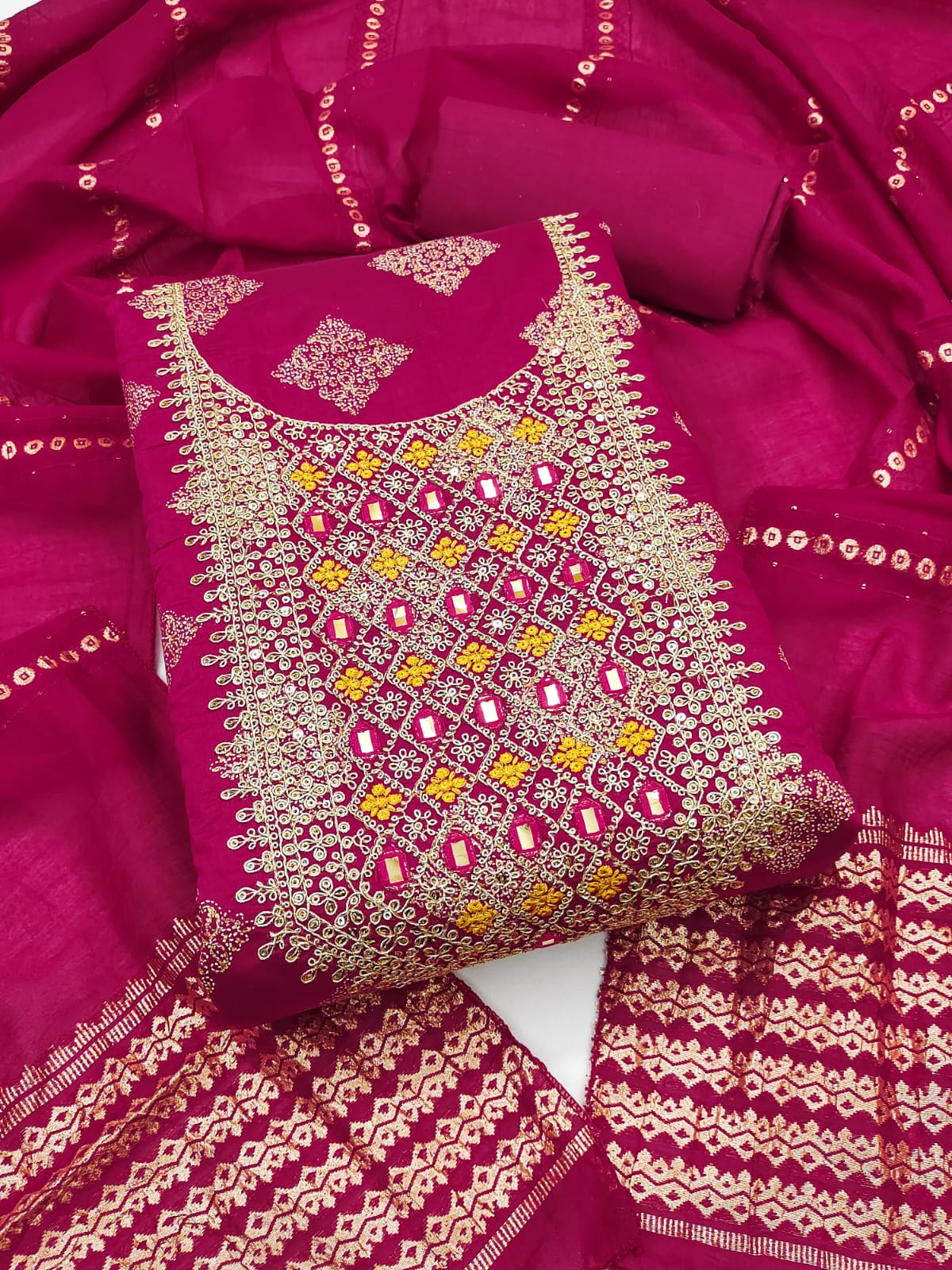 Silk Embroidered Suit Set with Zari Dupatta