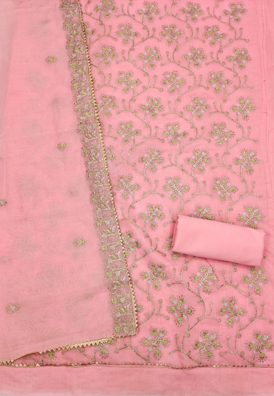 Silk Embroidered Unstitched Suit Set – 3-Piece Ensemble