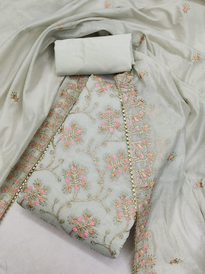 Silk Embroidered Unstitched Suit Set – 3-Piece Ensemble
