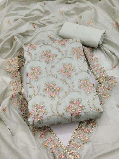Silk Embroidered Unstitched Suit Set – 3-Piece Ensemble