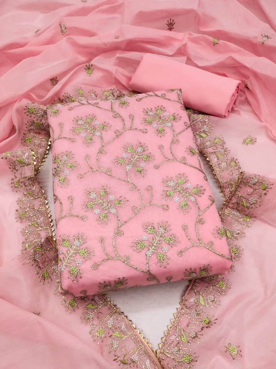 Silk Embroidered Unstitched Suit Set – 3-Piece Ensemble