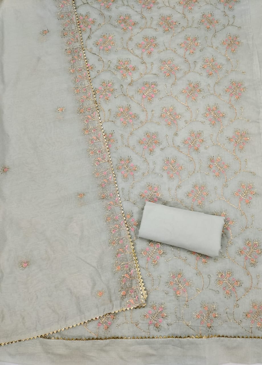 Silk Embroidered Unstitched Suit Set – 3-Piece Ensemble