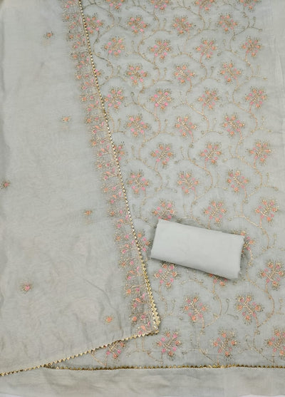 Silk Embroidered Unstitched Suit Set – 3-Piece Ensemble