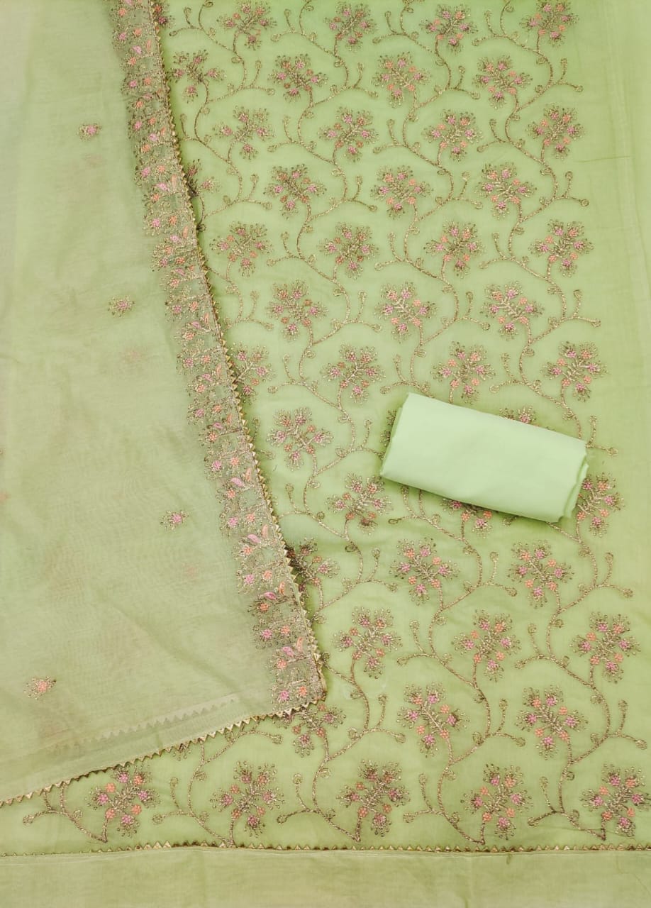 Silk Embroidered Unstitched Suit Set – 3-Piece Ensemble