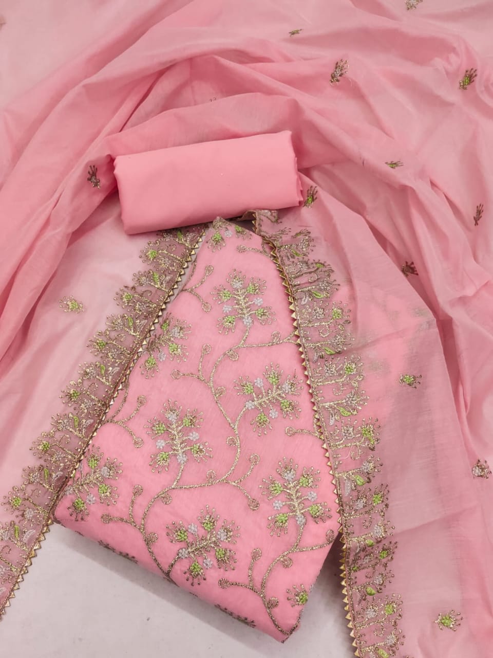 Silk Embroidered Unstitched Suit Set – 3-Piece Ensemble