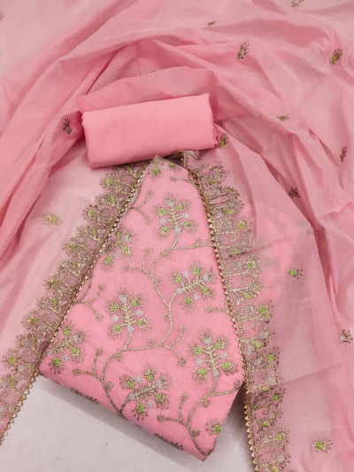 Silk Embroidered Unstitched Suit Set – 3-Piece Ensemble