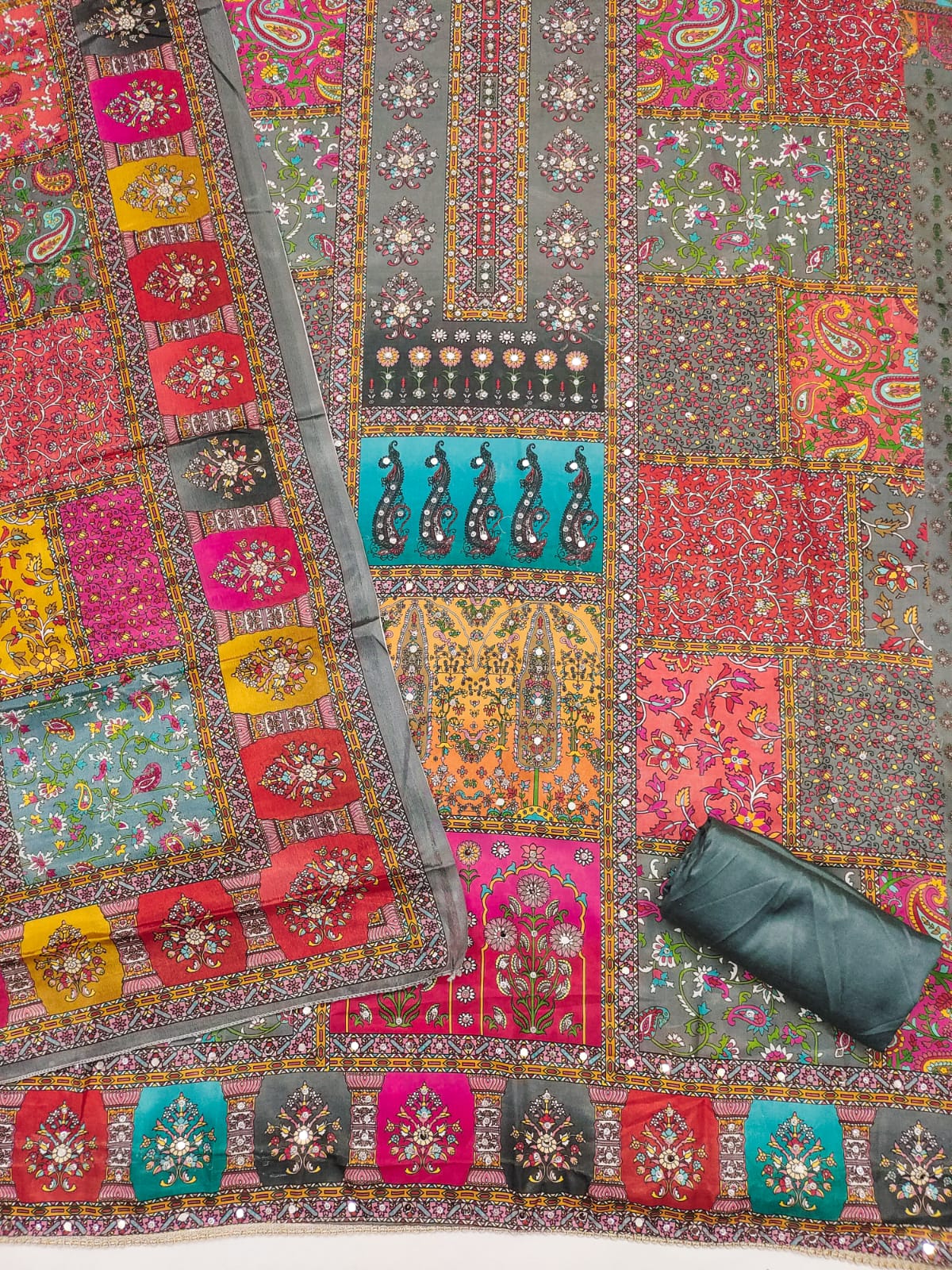 Salwar Suit with Digital Print, Mirror & Diamond Work