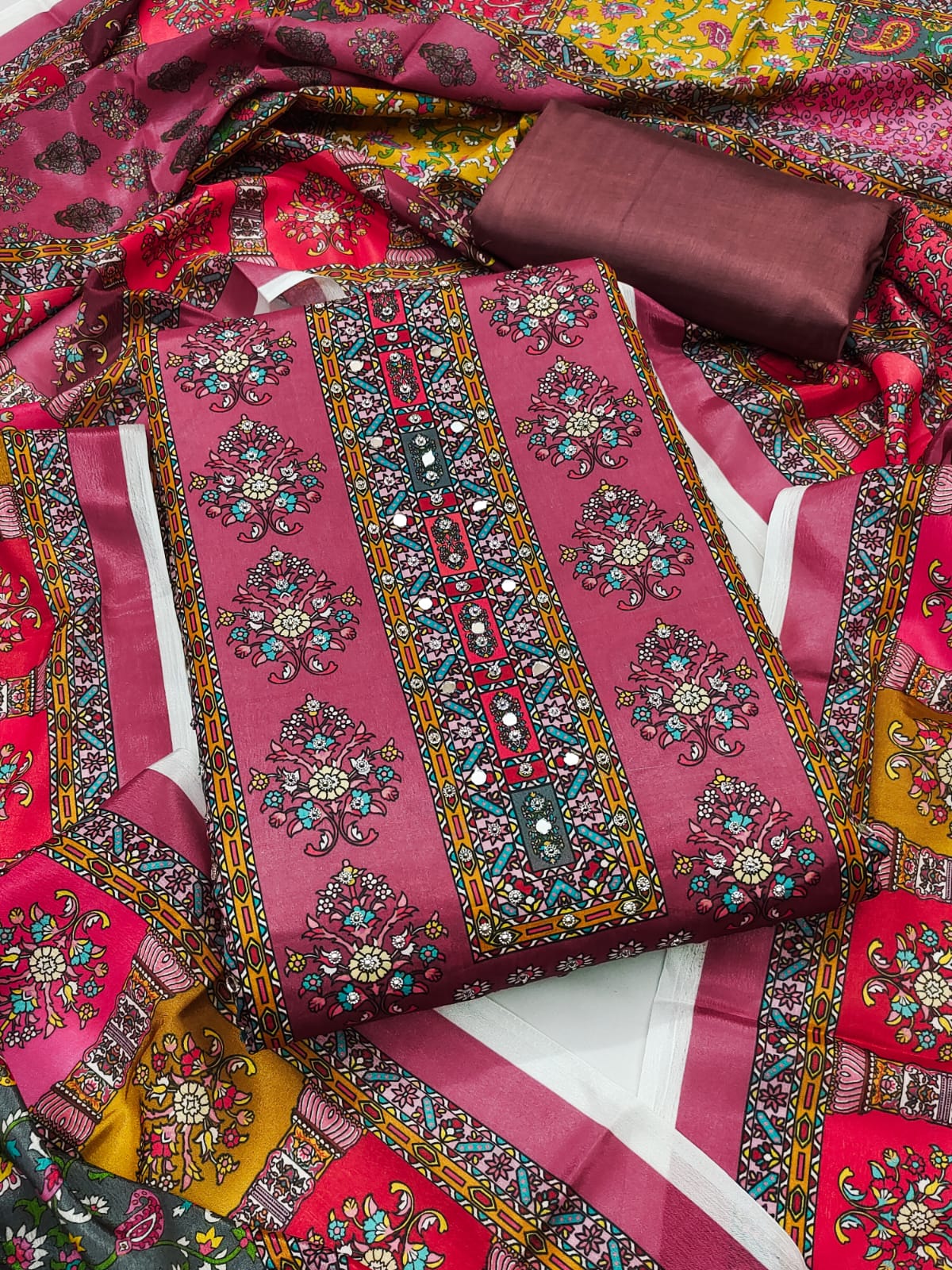Salwar Suit with Digital Print, Mirror & Diamond Work