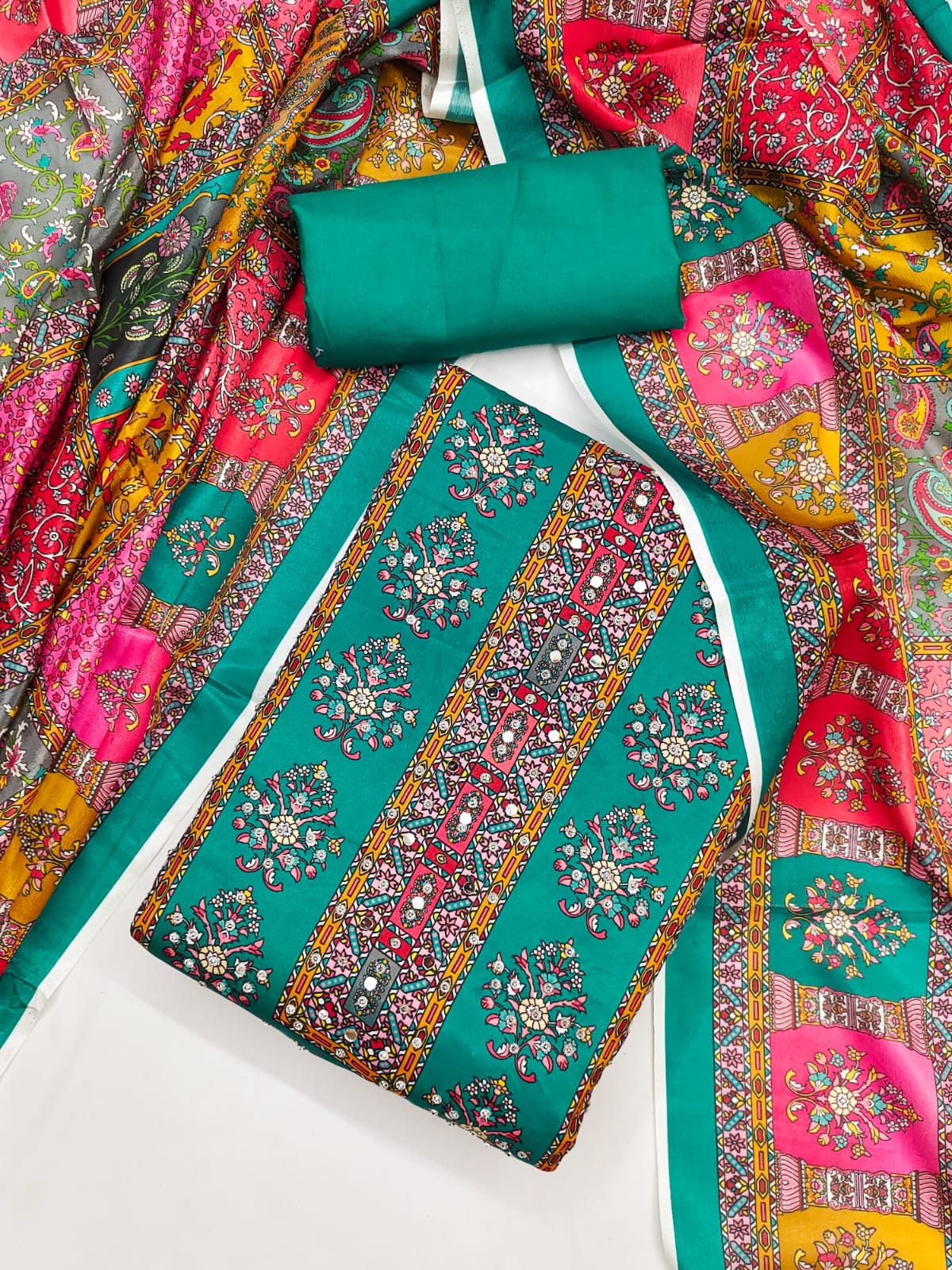 Salwar Suit with Digital Print, Mirror & Diamond Work