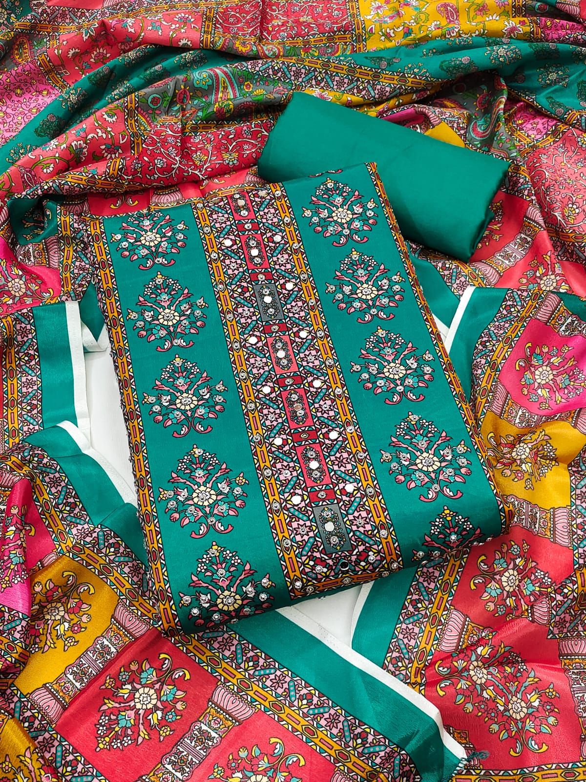 Salwar Suit with Digital Print, Mirror & Diamond Work