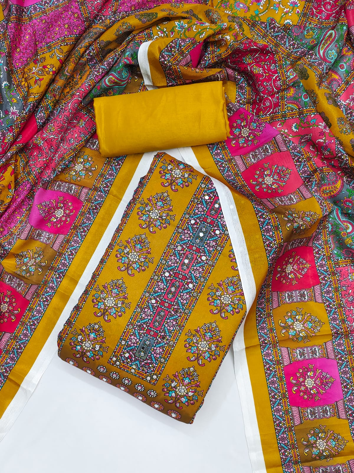 Salwar Suit with Digital Print, Mirror & Diamond Work