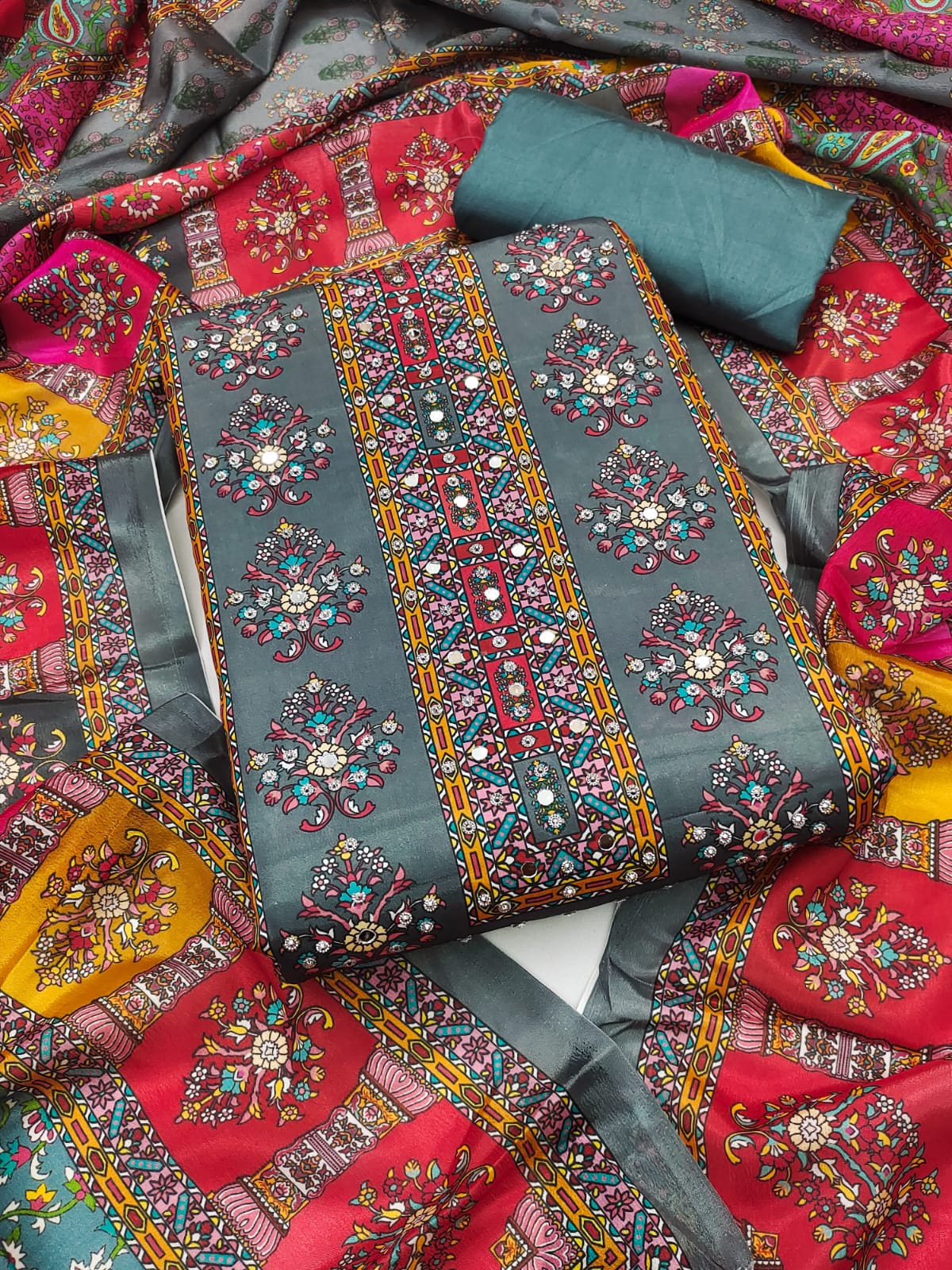 Salwar Suit with Digital Print, Mirror & Diamond Work