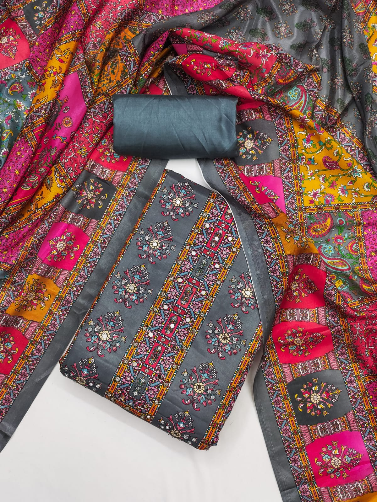 Salwar Suit with Digital Print, Mirror & Diamond Work
