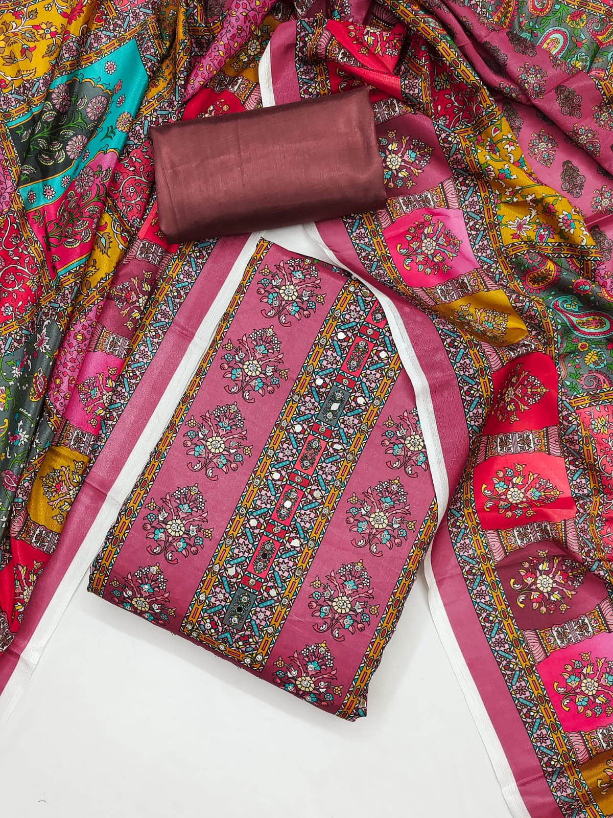Salwar Suit with Digital Print, Mirror & Diamond Work